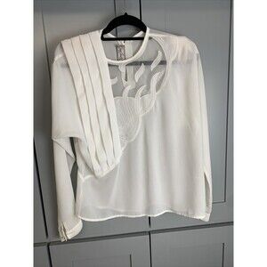 Vintage SAN ANDRE Sheer Womens Sz L Ivory Blouse Organza Stitched Lace‎ Details